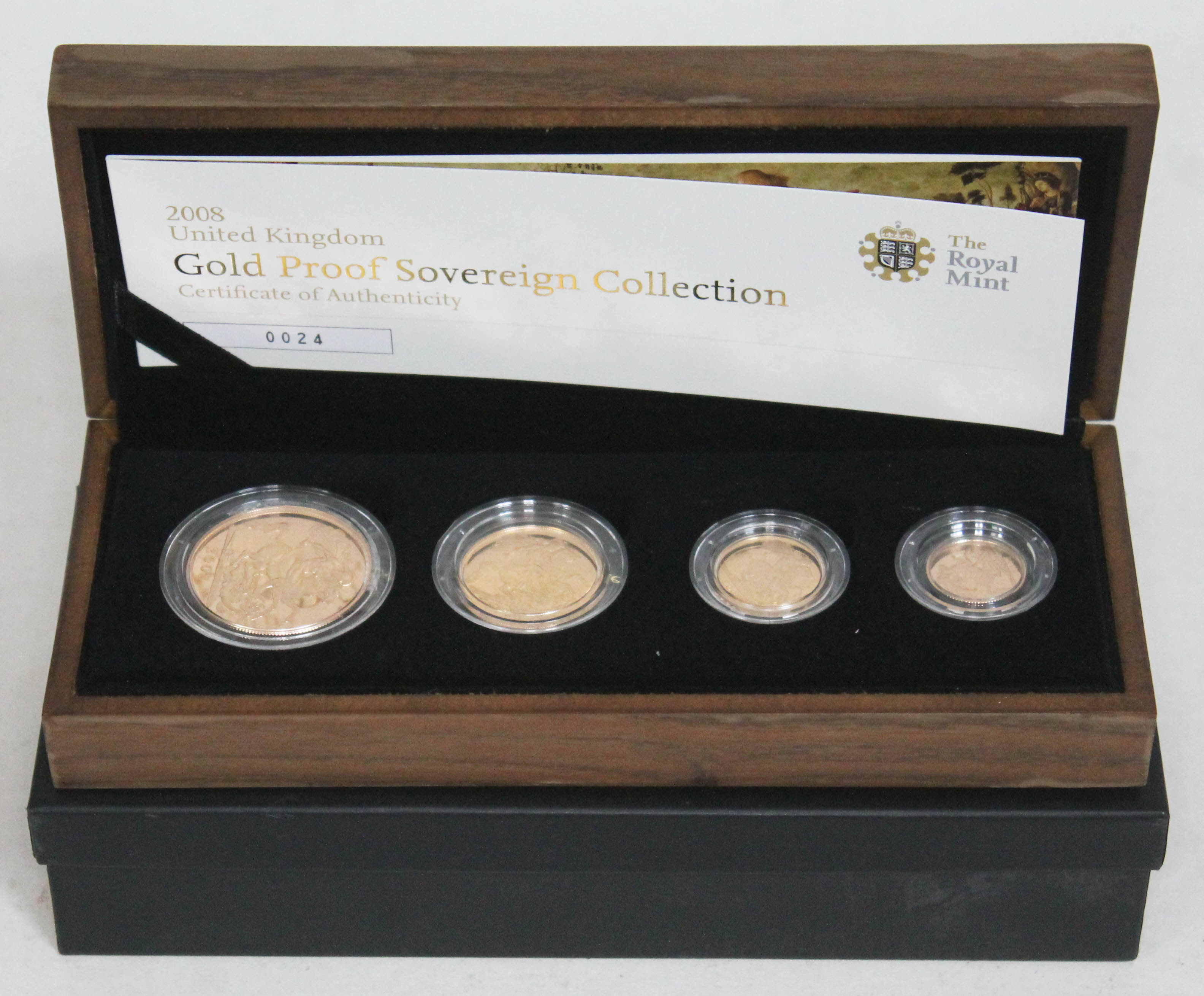 Elizabeth II Royal Mint 2008 Gold Proof Sovereign Collection comprising half sovereign, sovereign,