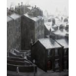 Steven Scholes (b1952), "Duke St Liverpool 1962", oil on canvas, 38cm x 49cm, modern black frame