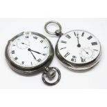 Two silver pocket watches, diam. 51mm & 49mm.