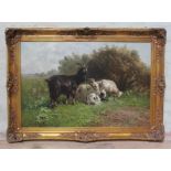 Paul Henry Schouten (Belgian 1860-1922), goats, oil on canvas, 89cm x 59cm, signed 'PM Schouten'
