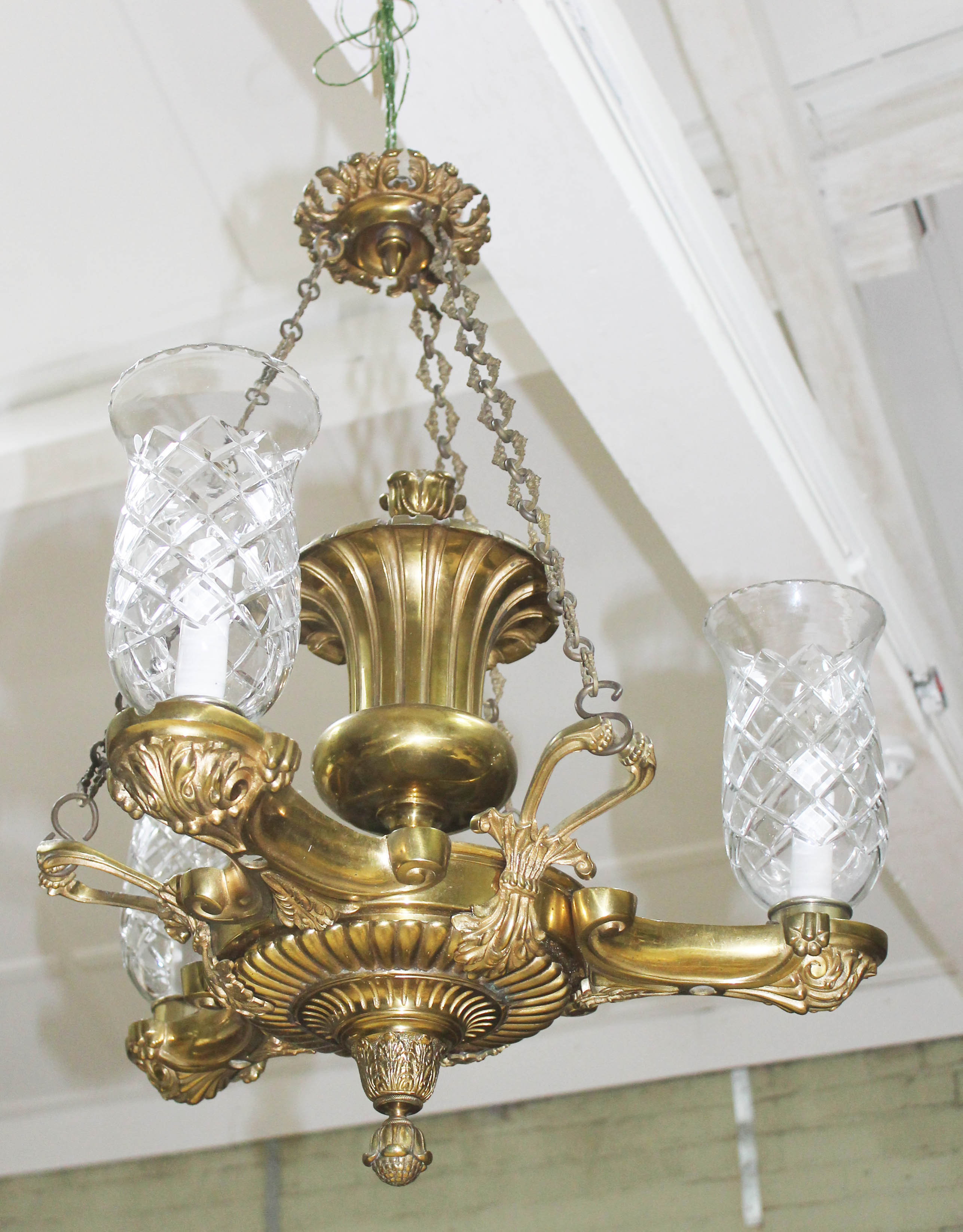 A Victorian gilt brass hanging light fitting, length 65cm - Image 3 of 3