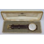A 1960s hallmarked 9ct gold Juvenia wristwatch having signed champagne dial with sleek hour