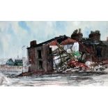 British Northern Art, "Rooth Street Stockport", mixed media, 49cm x 37cm, signed 'J. McGregor' and