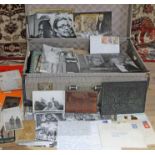 A suitcase containing ephemera relating to James Lawrence Isherwood (1917-1989), including a lino