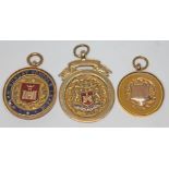 A group of three hallmarked 9ct gold fob medals, gross wt. 14.03g.