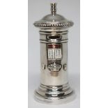 A Victorian novelty silver miniature post box, Hilliard & Thomason, Birmingham 1894, height 87mm,