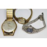 Two ladies Rotary wristwatches and a gent's gold plated Bentima.