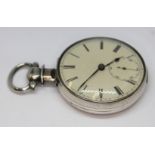 A 19th century hallmarked silver pocket watch, the gilt metal fusee movement having backplate