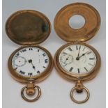 Two gold plated pocket watches, comprising a Waltham half hunter and a Pinnacle hunter - both as