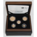 Elizabeth II Royal Mint 2009 Gold Proof Sovereign Five Coin Collection comprising quarter sovereign,