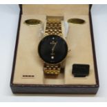 A gent's gold plated Elgin quartz wrist watch with box.