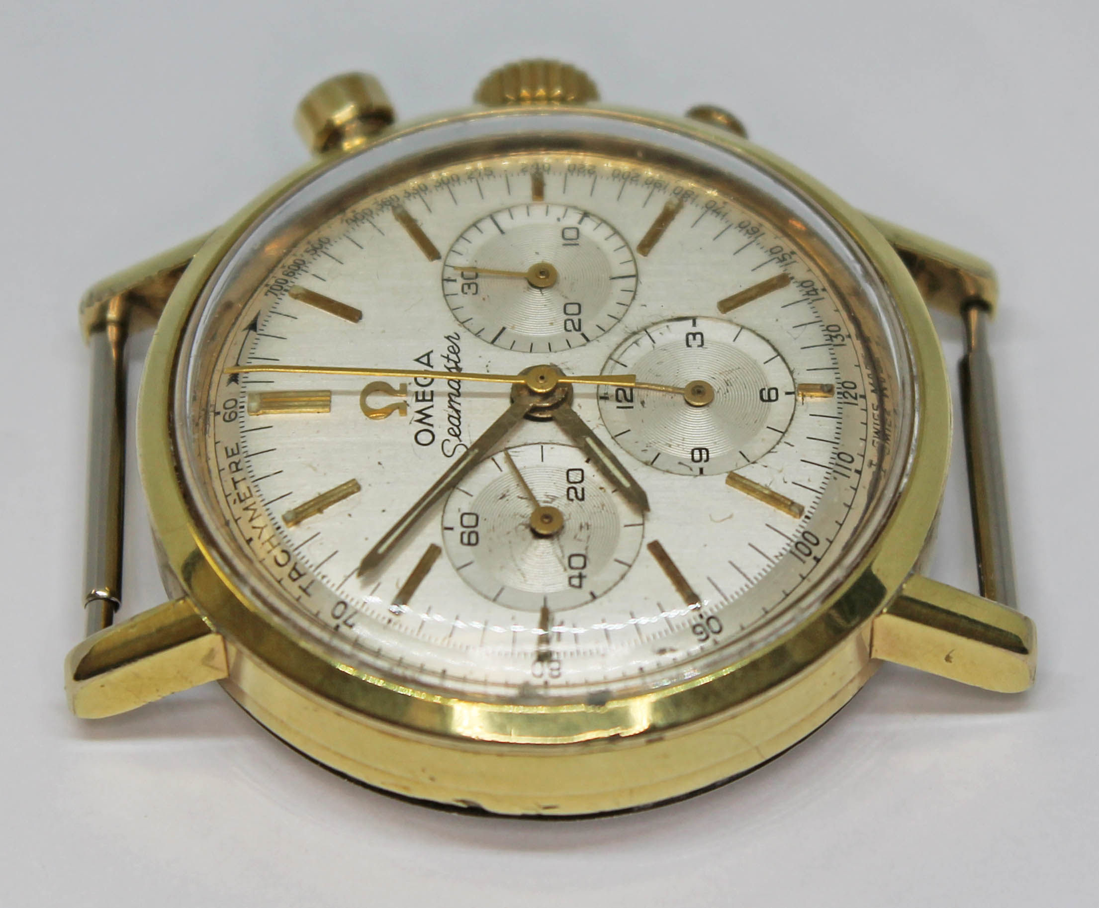 A 1966 gold plated Omega Seamaster chronograph 105.005-65 having signed silvered dial, hour - Image 7 of 8