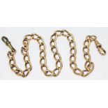 A hallmarked 9ct gold chain, one later base metal clasp, length 37cm, gross wt. 30.86g.