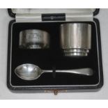 An Art Deco style cased hallmarked silver Christening set.