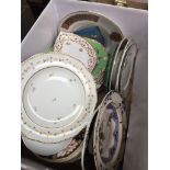 Box of ceramics inc. Derby and 19th century plates etc. Catalogue only, live bidding available via