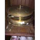 A brass pan with trivet and burner Catalogue only, live bidding available via our website. Please