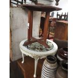 A round glass top table with an oak occasional table Catalogue only, live bidding available via