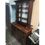 An Edwardian sideboard with glazed cabinet top and aesthetic handles Catalogue only, live bidding