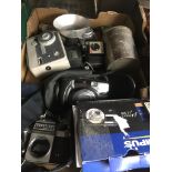 A box of cameras and accessories Catalogue only, live bidding available via our website. Please note