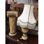 A modern reproduction pottery table lamp with matching Corinthian column stand Catalogue only,