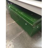 An old green painted metal trunk Catalogue only, live bidding available via our website. Please note