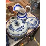 Large Derby style plateer, chinese 18th century tureen, delft jug and |Japanese plates - all