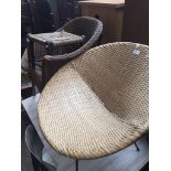 A retro woven basket chair, Lloyd Loom style chair and a stool Catalogue only, live bidding