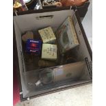 A mixed box of items inc Hornsea heart shaped trinket box, Royal Doulton Bunnykins pottery, Silver
