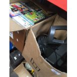 A box of PS games and a steering wheel and pedal for PS. Catalogue only, live bidding available