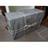 A vintage rope bound travel trunk Catalogue only, live bidding available via our website. If you