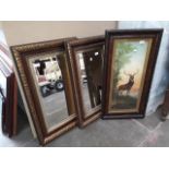 A pair of early 20th century mirrors and a stag print Catalogue only, live bidding available via our