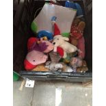 A black plastic crate full of childrens toys Catalogue only, live bidding available via our website.