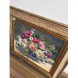 Elizabeth Parsons, 'Pink & White Roses', still life oil on board, signed lower right, 45cm x 55cm,