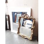 A gilt framed mirror and a white framed mirror Catalogue only, live bidding available via our