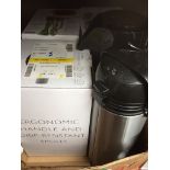 Three boxed kitchen items and 2 thermos flasks. Catalogue only, live bidding available via our