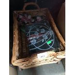 A wheelie wicker basket with mirrored jewellery box and ornament. Catalogue only, live bidding