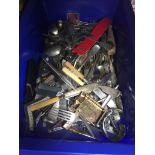 A box of cutlery, EPNS, platedware, etc. Catalogue only, live bidding available via our website.