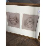 Elizabeth wood, 'The old and the young', pair of pencil portrait sketches, both signed lower