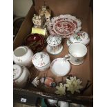 A box of items including, Coalport, Royal Crown Derby, & Carlton ware Catalogue only, live bidding