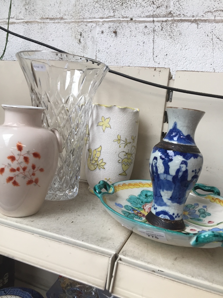 Glass vase,studio pottery vase, a bowl, etc. Catalogue only, live bidding available via our website.