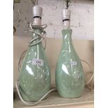 Pair of green pottery table lamps Catalogue only, live bidding available via our website. Please