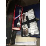 A boxed Anton Wingen Jun Solingen carving set together with some other plated spoons etc Catalogue