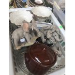 A mixed box including glassware, kitchen items, and 3 Tuskers elephant figures Catalogue only,