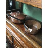 Two copper pans Catalogue only, live bidding available via our website. Please note if you require