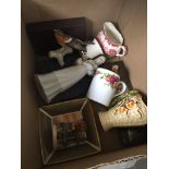 Box of pottery and ornaments inc. Hummel figure and small Worcester dish Catalogue only, live