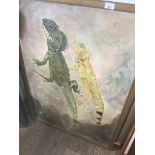 20th century school, pair of lizards, oil on canvas, 70cm x 96cm, signed lower right 'Murray', retro