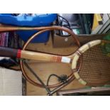 A copper post horn, vintage tennis racquet Catalogue only, live bidding available via our website.