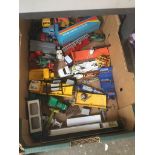 A box of mixed playworn die cast model vehicles inc Corgi, Dinky, etc Catalogue only, live bidding