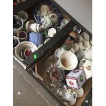 2 boxes of pottery and glassware including commemorative items Catalogue only, live bidding