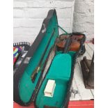 A violin and bow in hard case. Catalogue only, live bidding available via our website. Please note